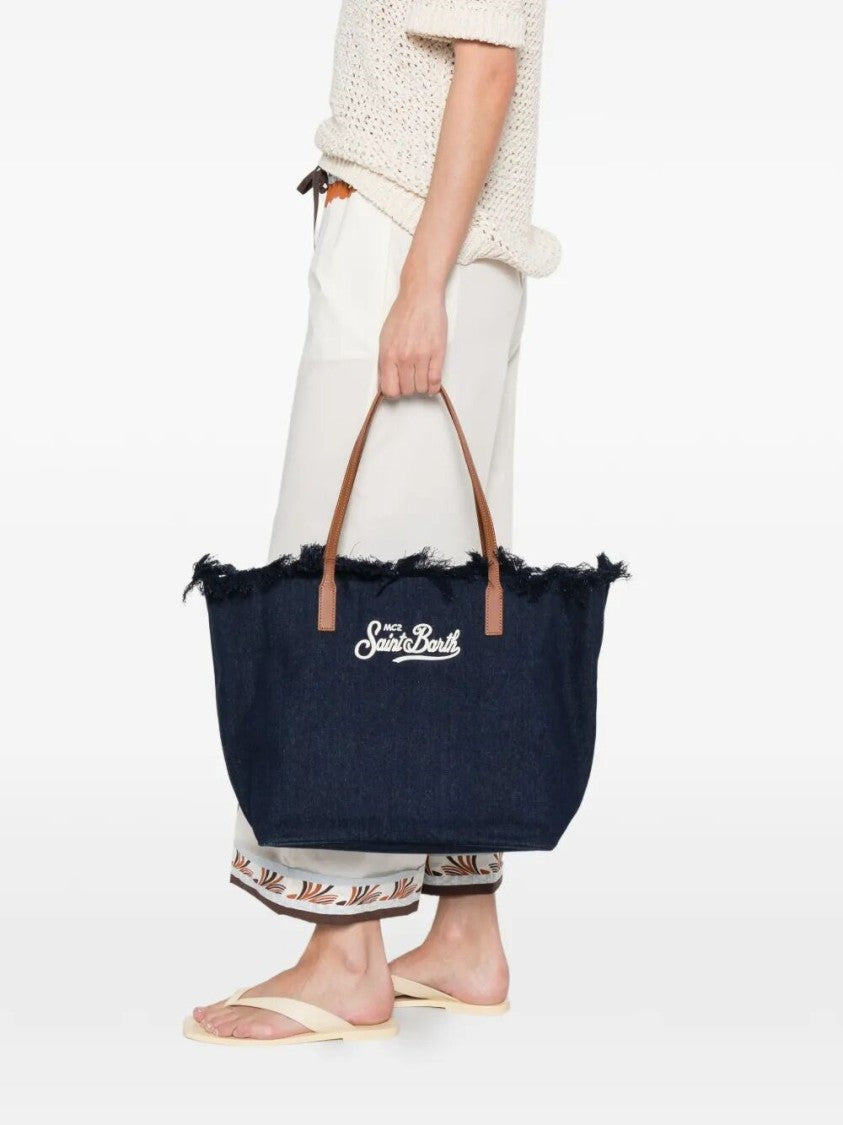 Mc2 Saint Barth Large Tote Bag With Frayed Edges