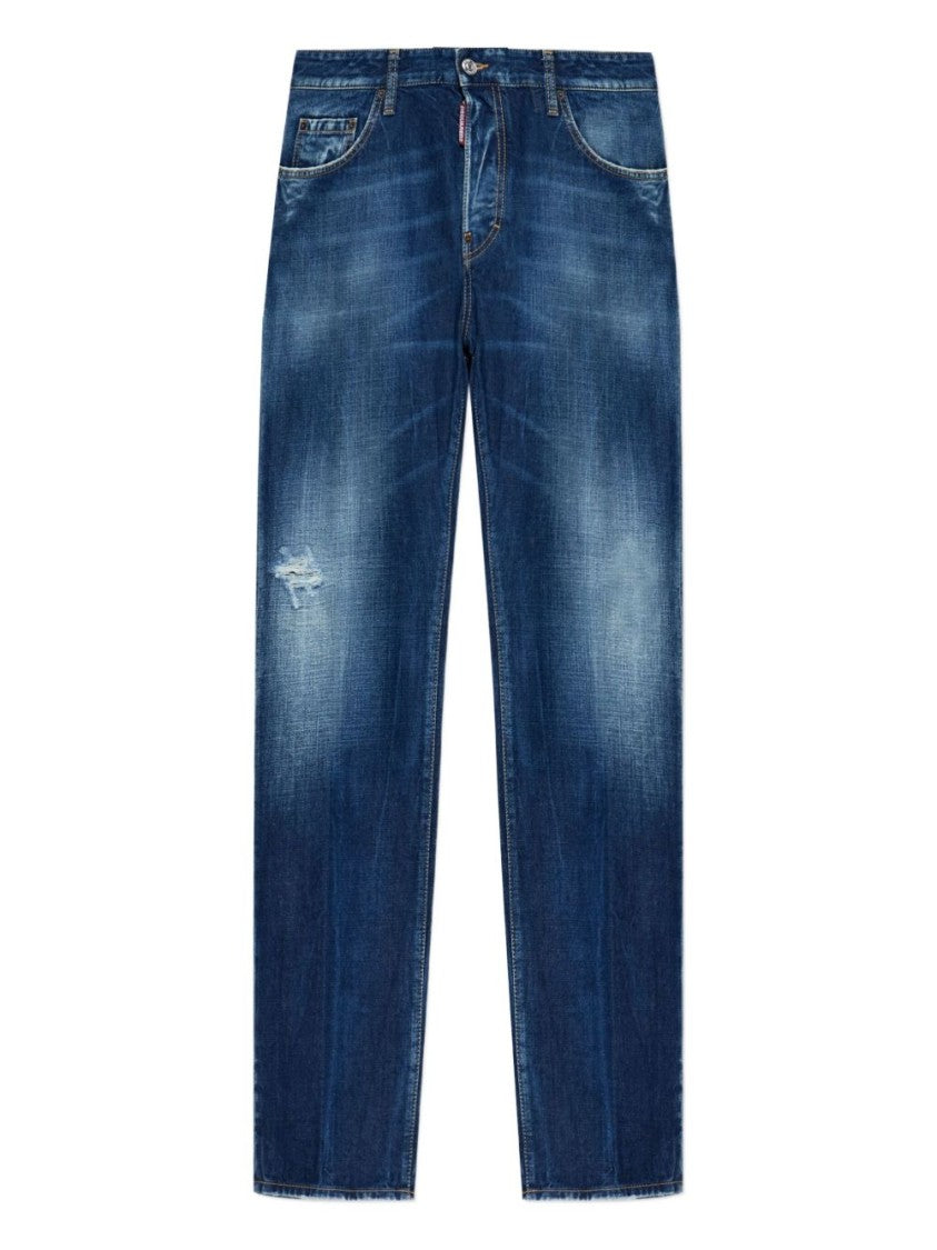 Dsquared2 Medium Blue Straight-Leg Jeans With Subtle Distressing