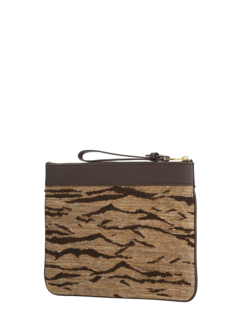 Elisabetta Franchi Animalier Pattern Pochette With Golden Logo Accent