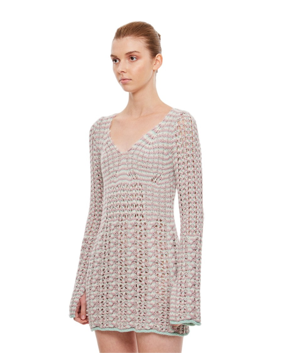 Marco Rambaldi Pastel Braided Knit Mini Dress With Flared Sleeves
