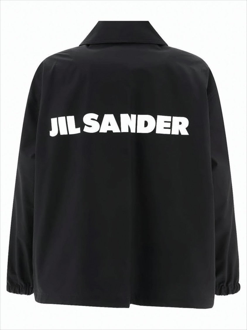 Jil Sander Boxy Black Cotton Jacket With Bold Logo Detailing