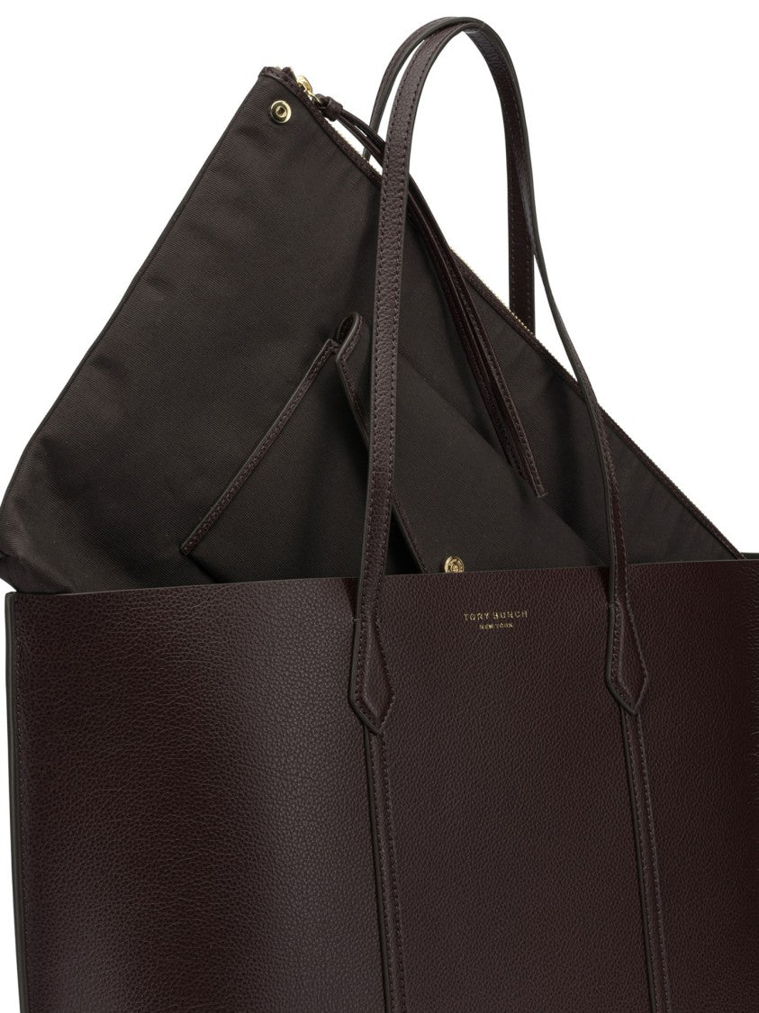 Tory Burch Rectangular Brown Textured Leather Shoulder Bag With