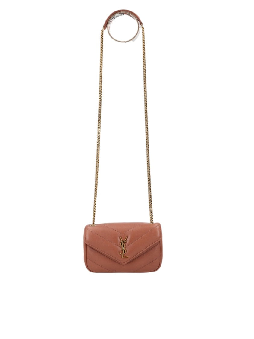 Saint Laurent Mini Shoulder Bag With Quilted Chevron Design And Logo Emblem