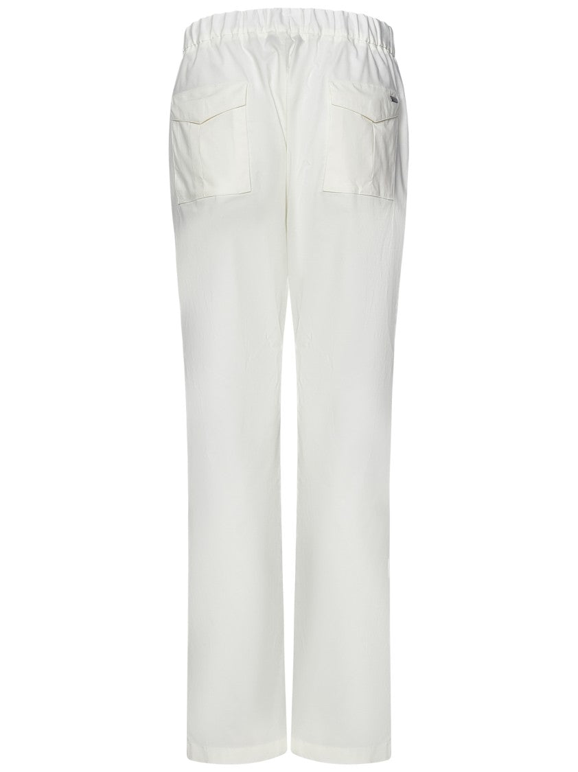 Herno White Stretch Cotton Trousers With Elasticated Waistband