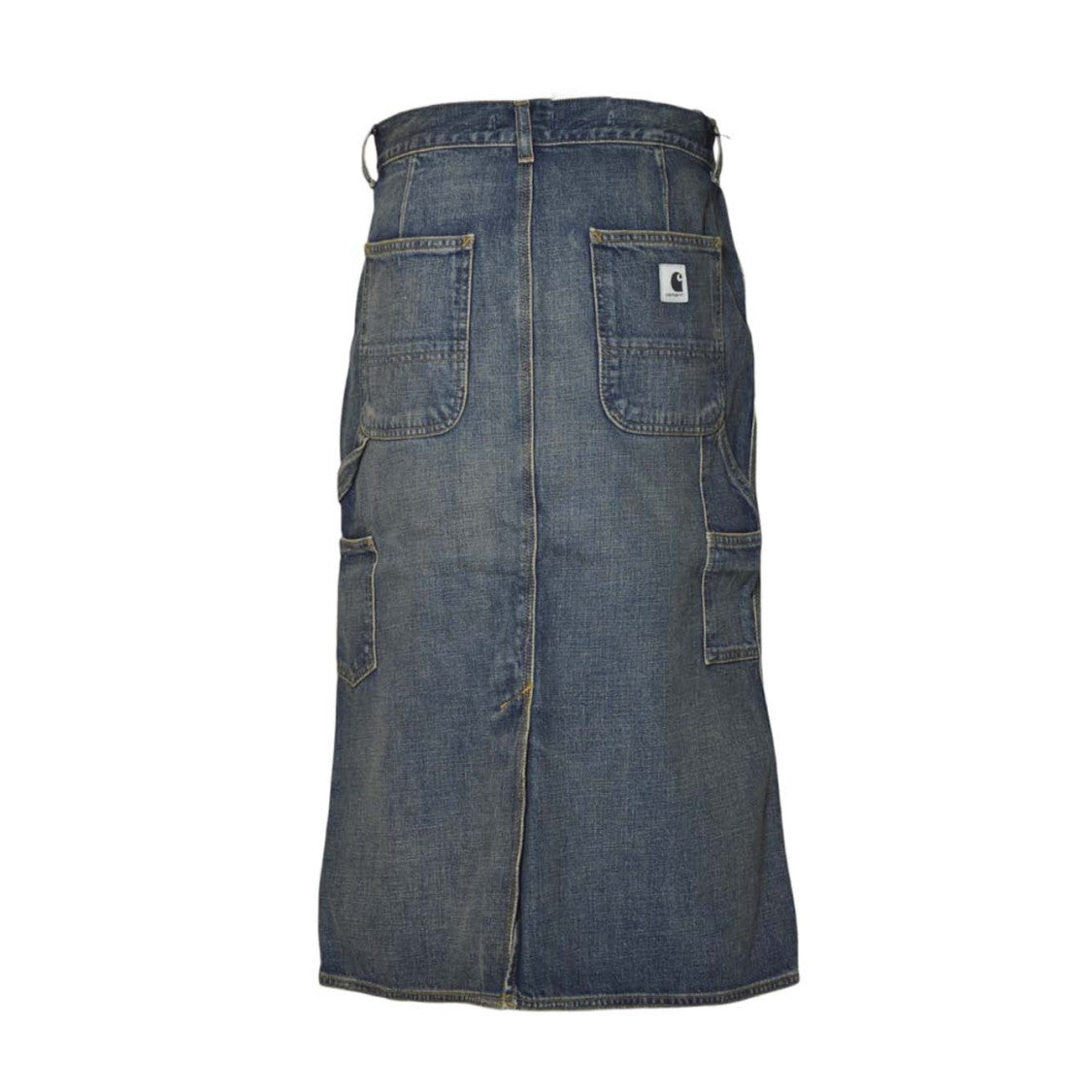 Carhartt Wip Mid-Length Denim Skirt With Logo Patch And Back Slit