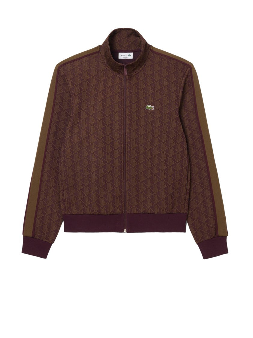 Lacoste Brown Geometric Pattern Olive Accent Jacket