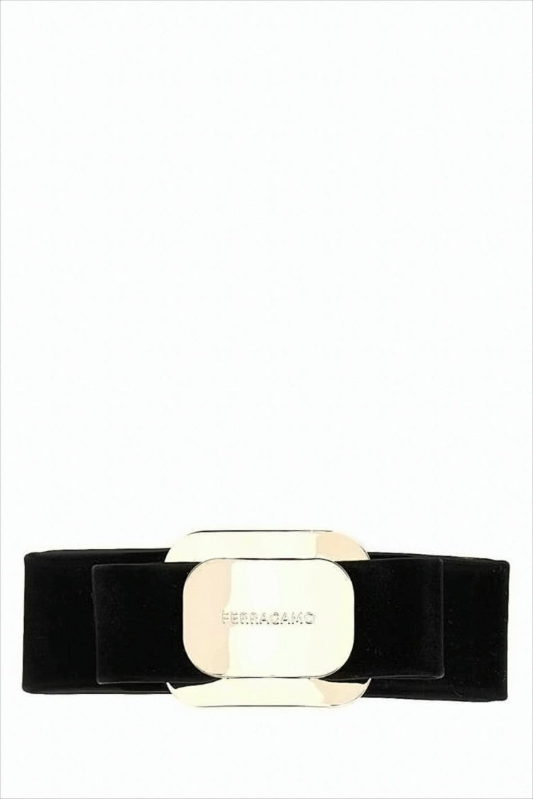 Salvatore Ferragamo Wide Black Hairband With Gold-Tone Buckle