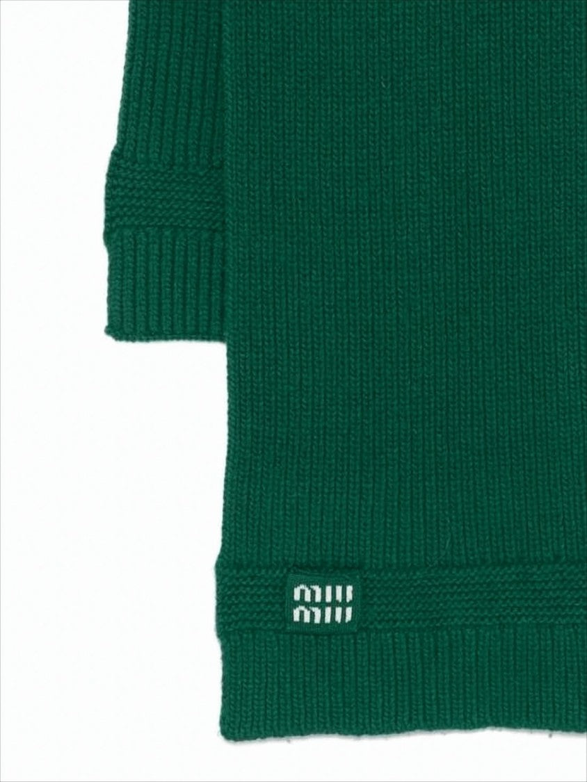 Miu Miu Ribbed Green Cashmere-Wool Scarf