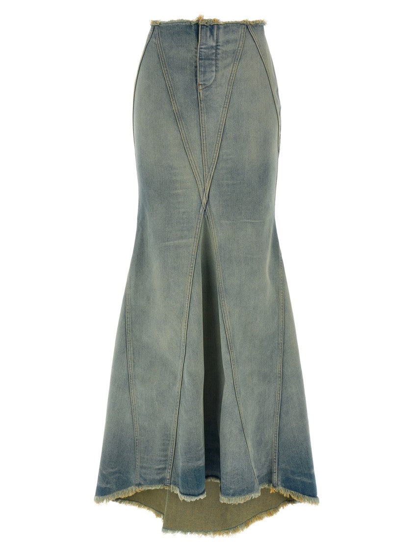 Off-White Stonewashed Cotton Denim Maxi Skirt