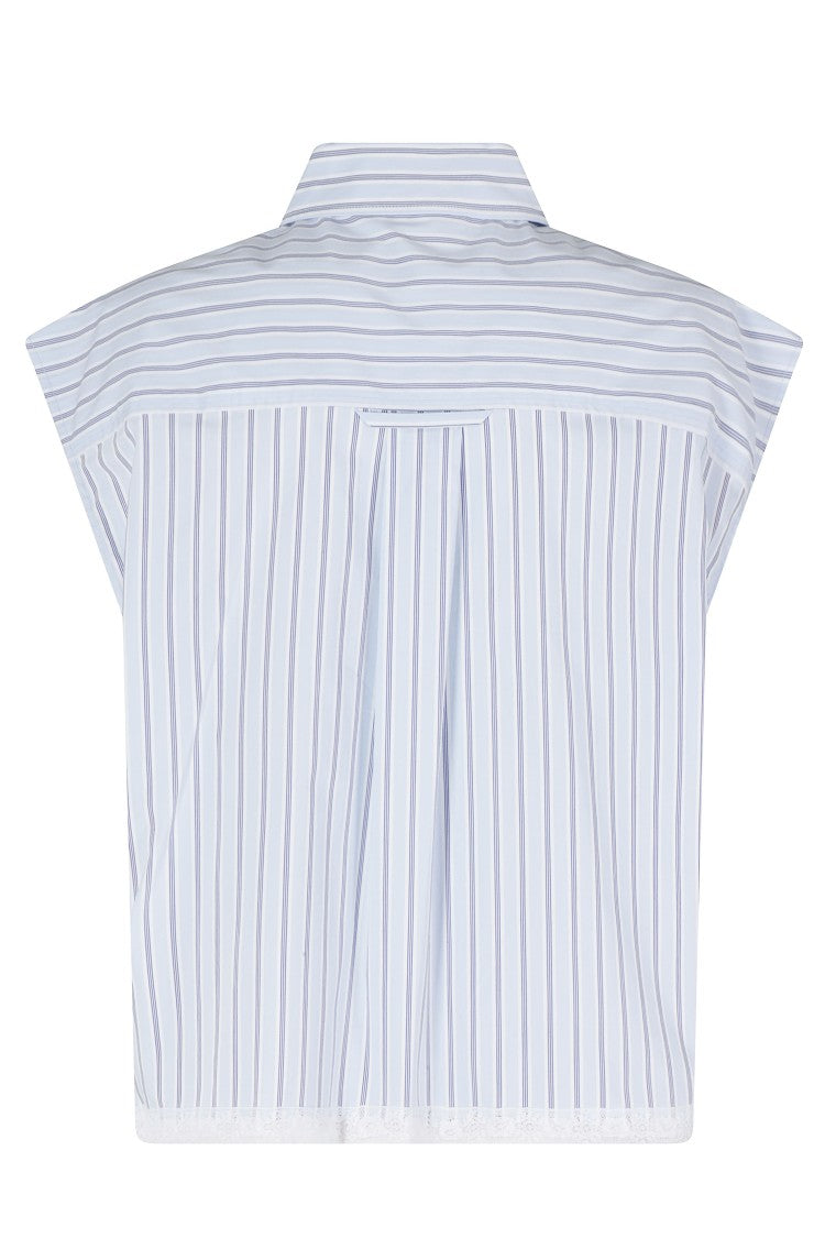 Isabelle Blanche Light Blue Striped Embroidered-Logo Cotton Shirt