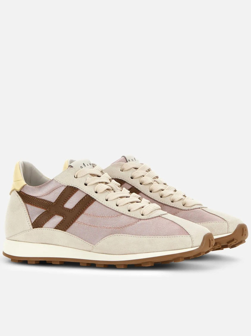 Hogan Beige Suede Mesh Leather Accent Sneakers