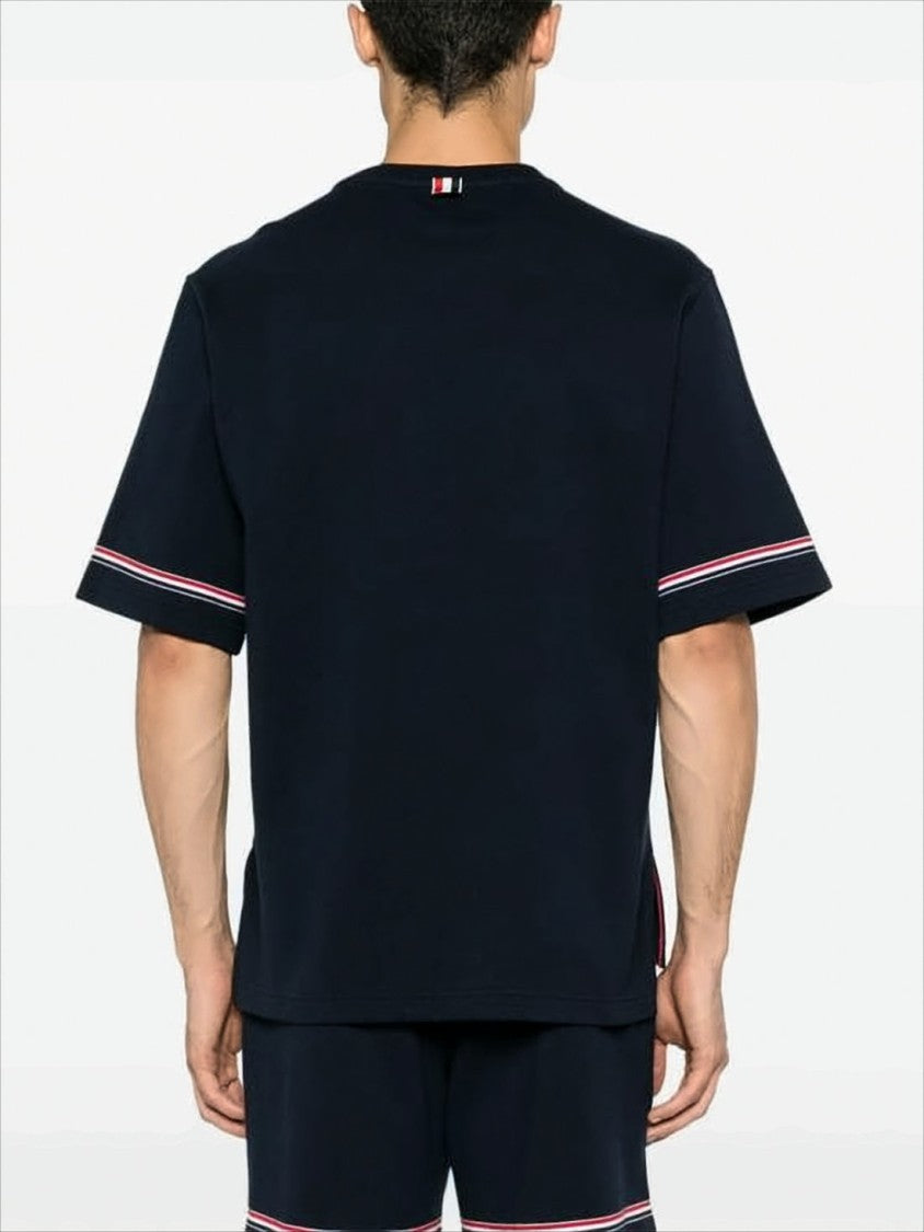 Thom Browne Relaxed Fit Short-Sleeve T-Shirt With Tricolor Accent And Patch