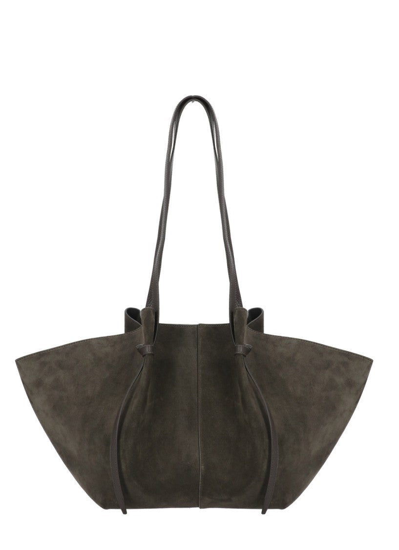 Yuzefi Winged Brown Suede Leather Tote Bag With Adjustable Handles