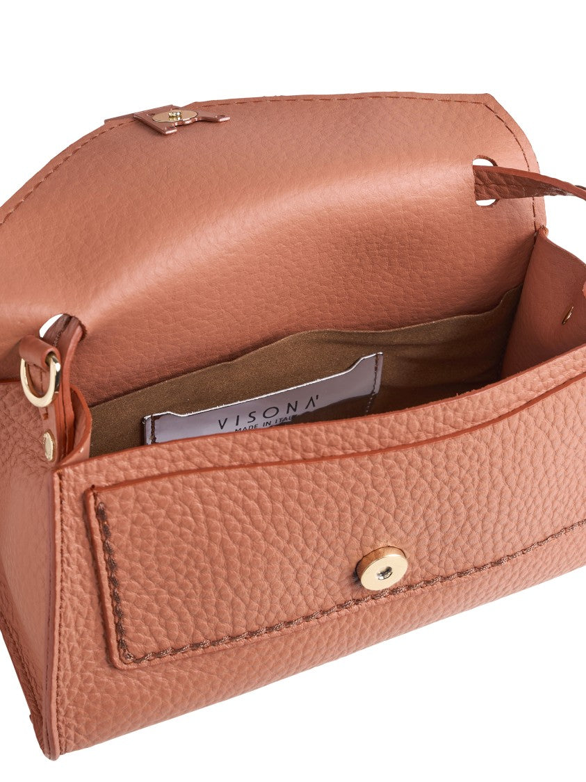 Visona` Brown Queen Rectangular Structured Fabric Handbag