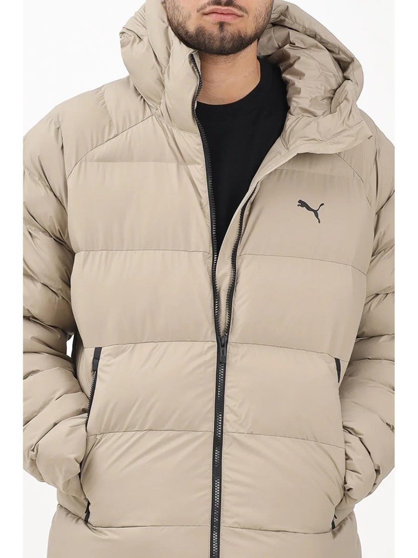 Puma Beige Hooded Quilted Polyester Down Jacket