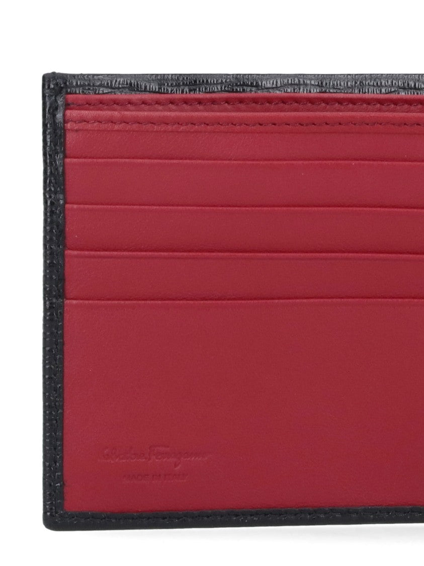 Ferragamo Black Gancini Crinkle Leather Bifold Wallet