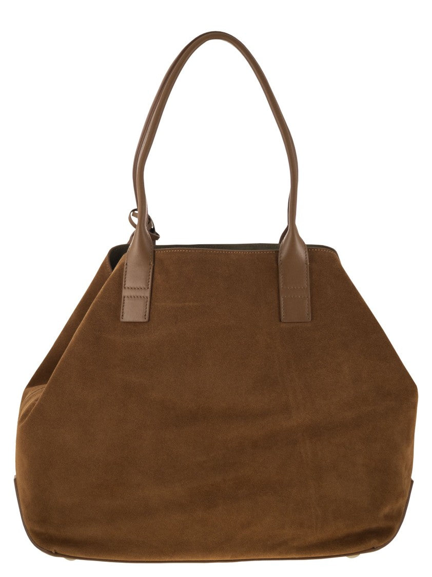 Hogan Medium Script Shopping Bag In Suede
