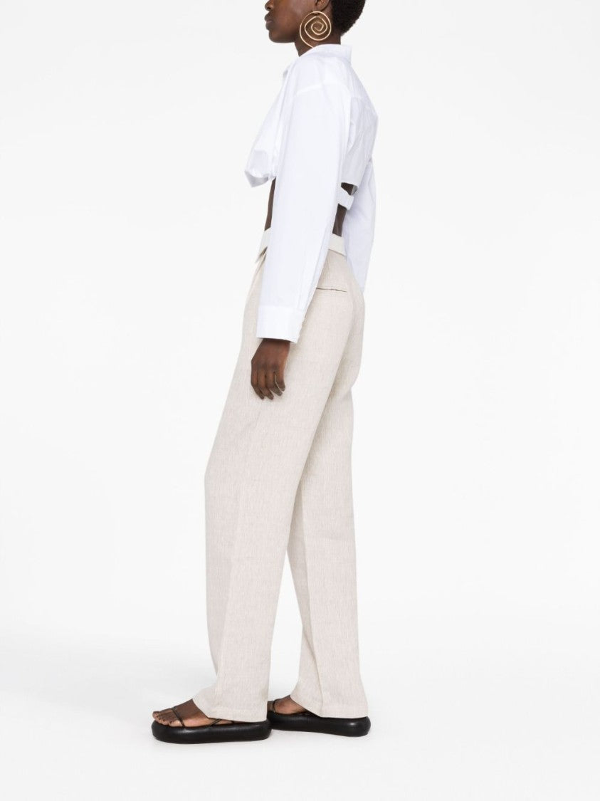 Jacquemus Cropped Off-White Stretch Cotton Shirt With Classic Collar And Fitted Silhouette