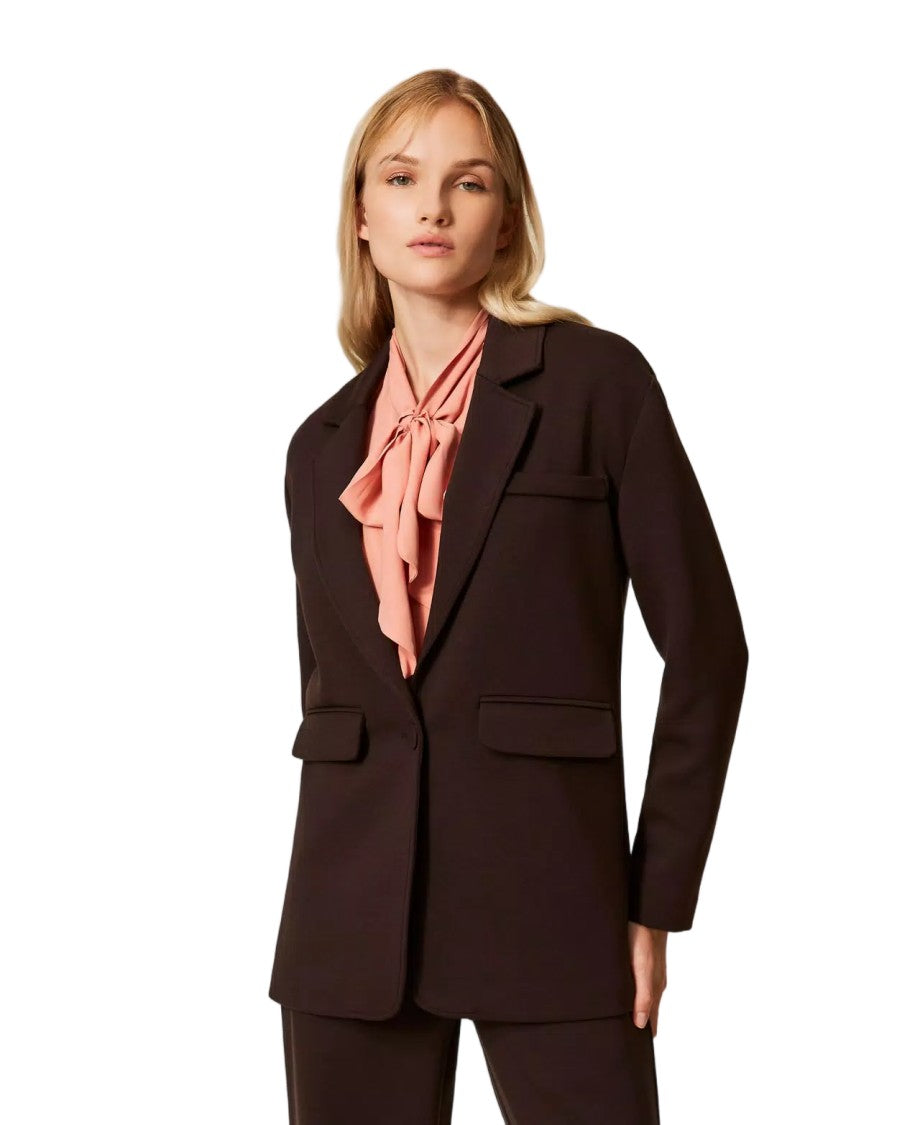 Twinset U&B Brown Scuba Notched Lapel Overline Blazer