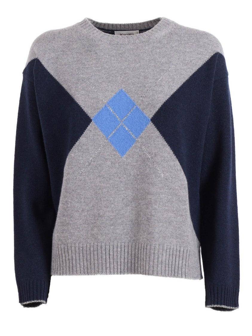 Kangra Cashmere Boxy Knit Sweater With Geometric Intarsia And Lurex Detailing