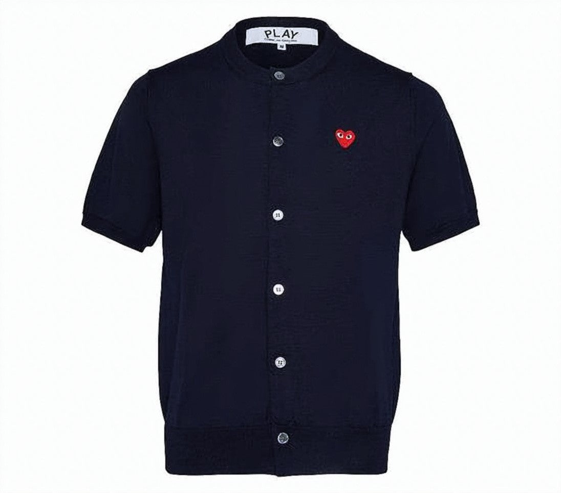 Comme Des Garçons Short-Sleeved Blue Wool Sweater With Button-Down Front