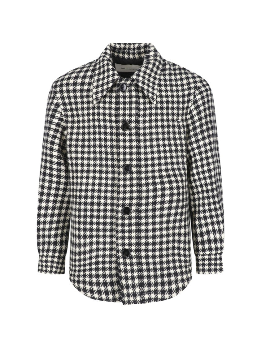 Ami Paris Classic Houndstooth Pattern Wool Jacket With Pointed Collar