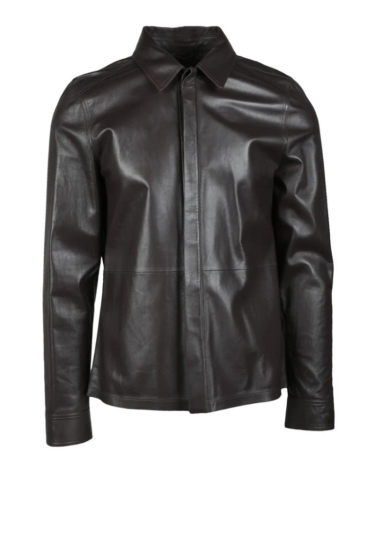 Desa 1972 Leather Shirt With Hidden Buttons - Brown