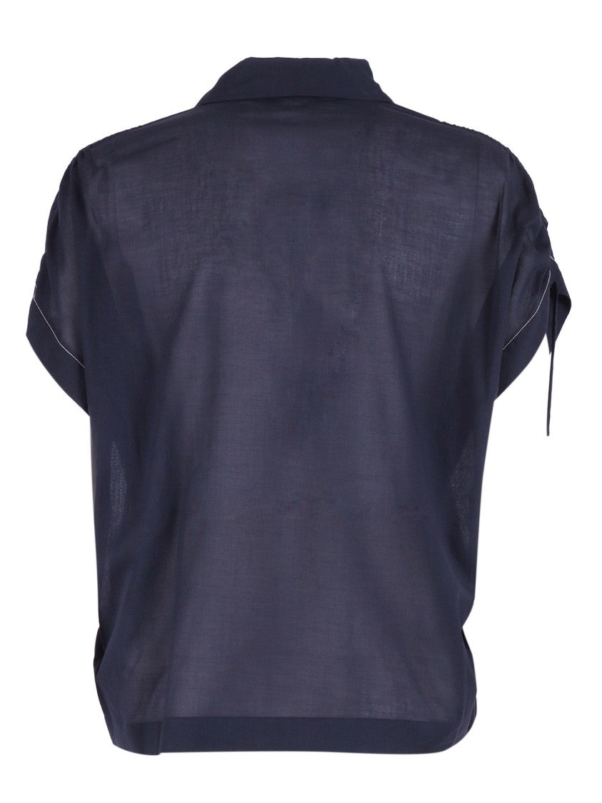 Peserico Blue Cotton Boxy Drawstring Blouse