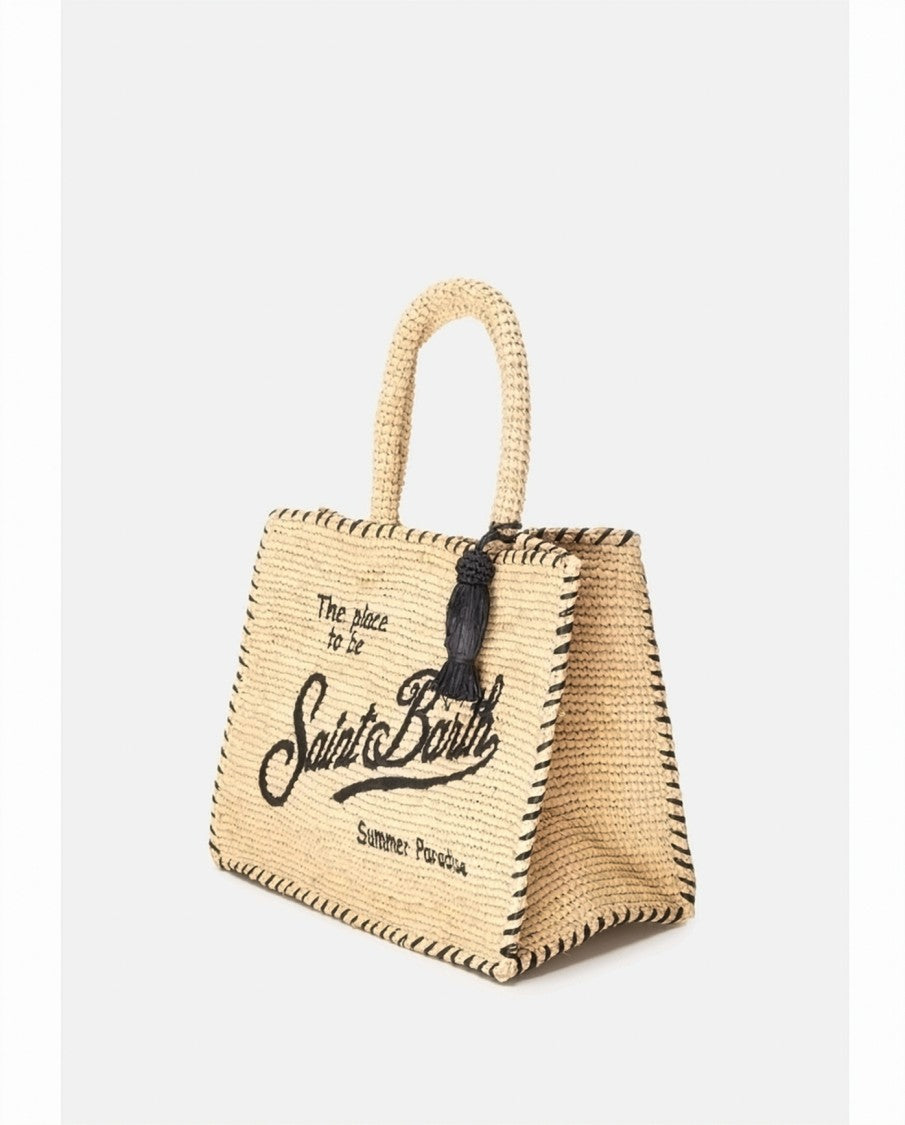 Mc2 Saint Barth Rectangular Woven Tote Bag With Embroidered Detail