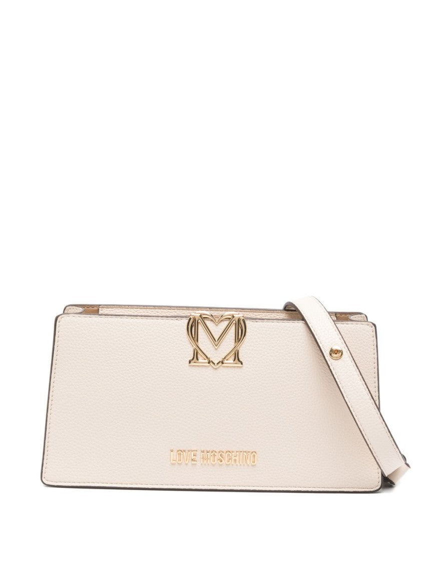 Love Moschino Ivory Textured Shoulder Bag With Gold-Tone Emblems