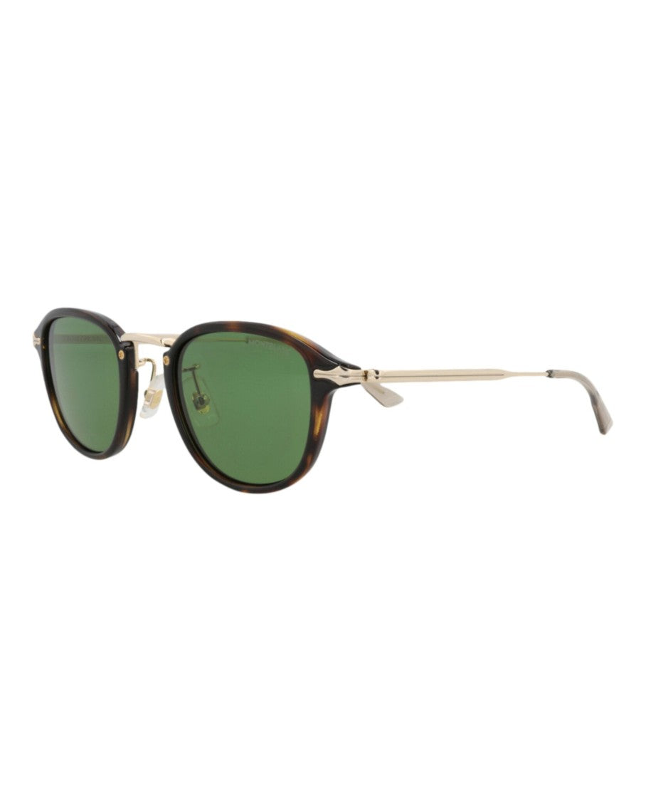 Montblanc Round-Frame Injection Sunglasses With Tortoiseshell Pattern And Green Lenses