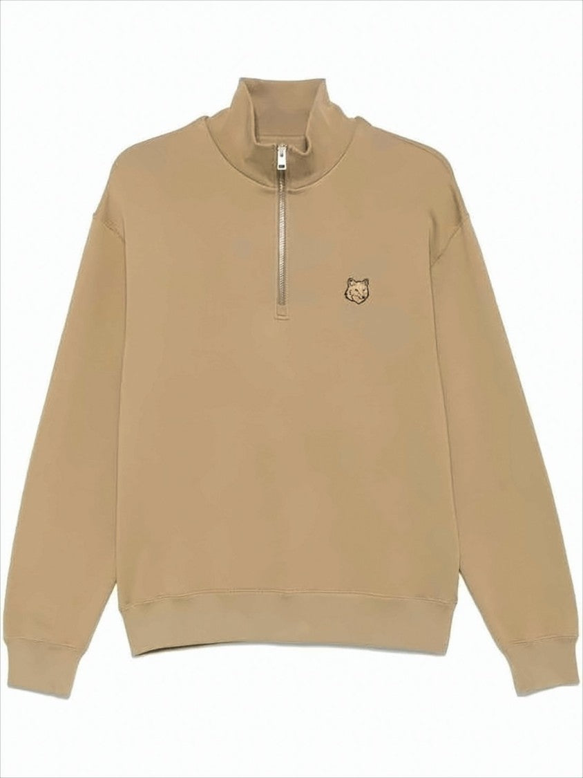 Maison Kitsuné Long Sleeve Pullover With Half-Zip Closure And Embroidered Patch