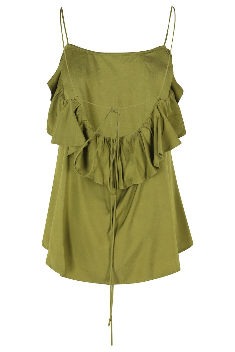 Essentiel Antwerp Avocado Janielle Ruffle Straight Neckline Viscose Tank Top
