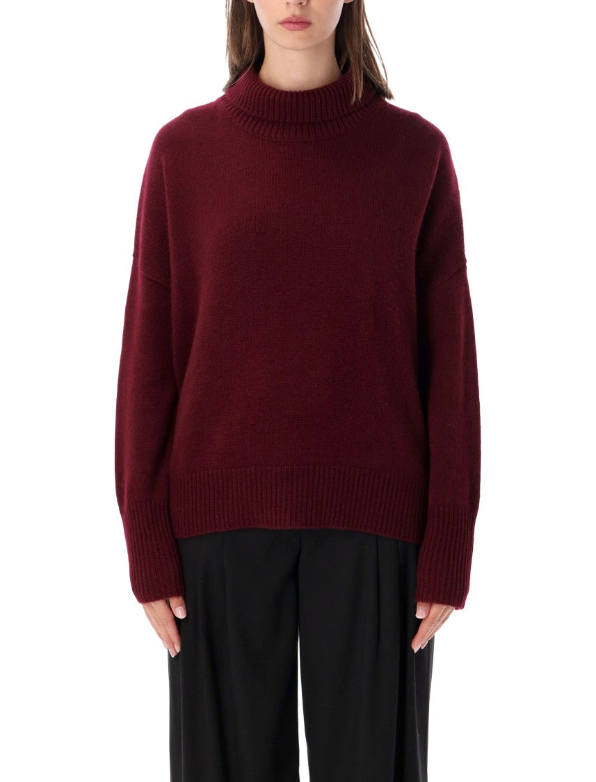 Lisa Yang Burgundy Heidi High-Neck Ribbed Sweater