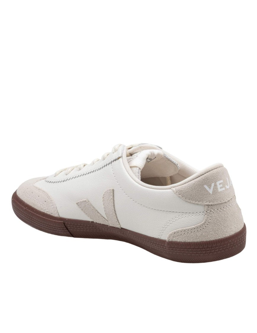 Veja White/Natural Leather/Suede Blend Volley Sneakers