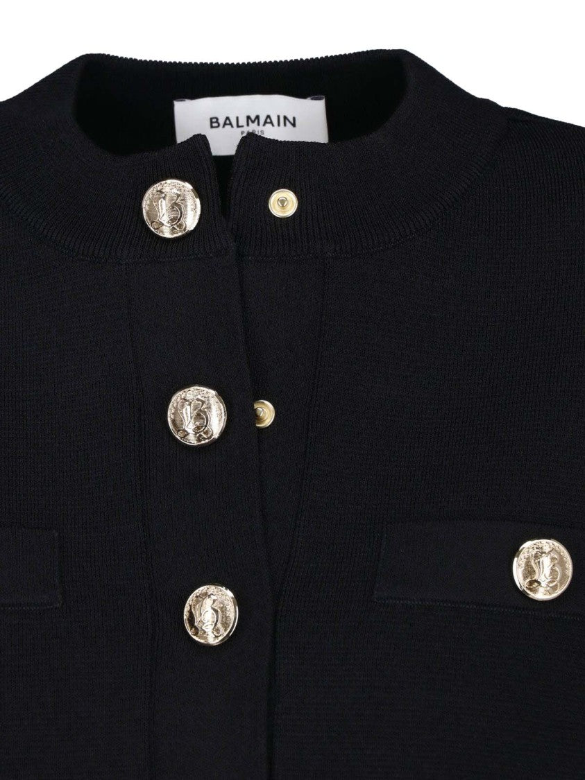 Balmain Black Viscose-Blend Gold Button Blazer