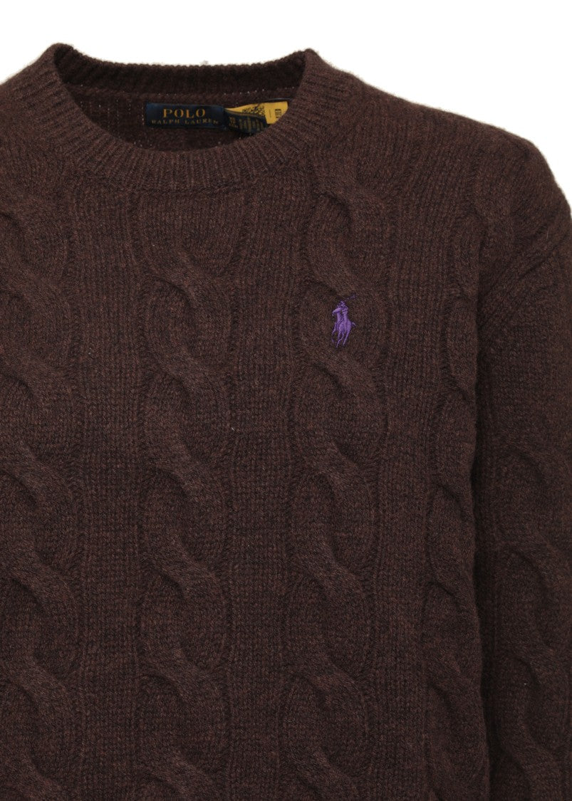 Polo Ralph Lauren Brown Cable-Knit Wool-Blend Sweater