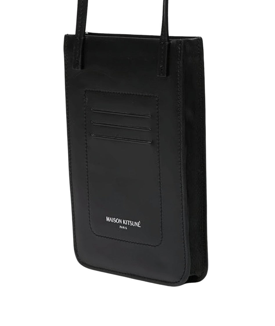 Maison Kitsuné Rectangular Black Leather Crossbody Bag