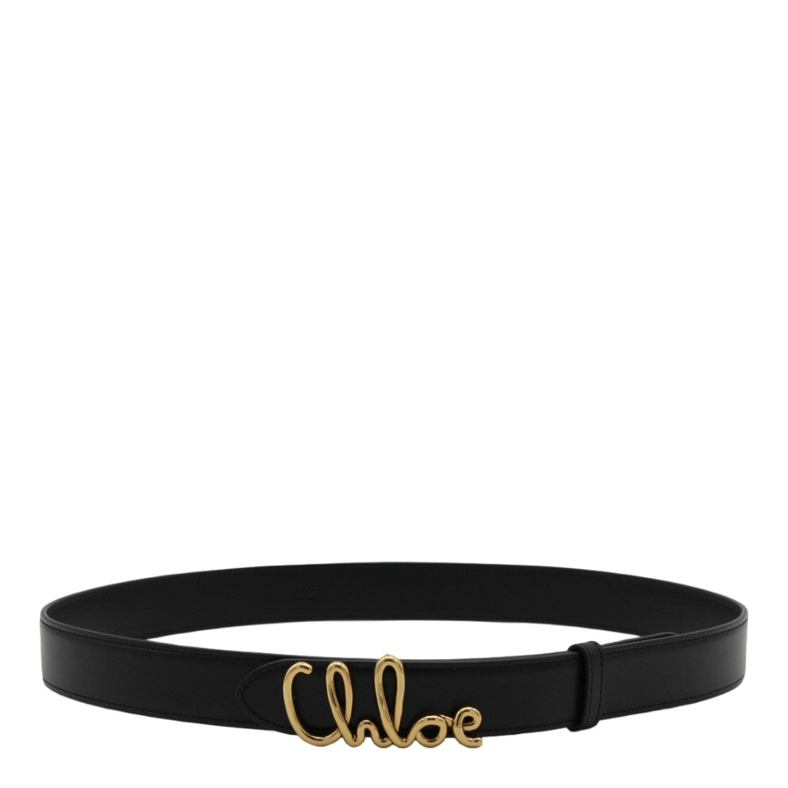 Chloé Black Belt With Gold-Tone Cursive Buckle