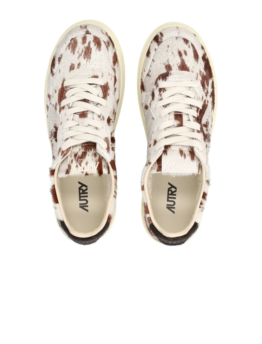 Autry Brown And White Cowhide Pattern Low-Top Sneakers