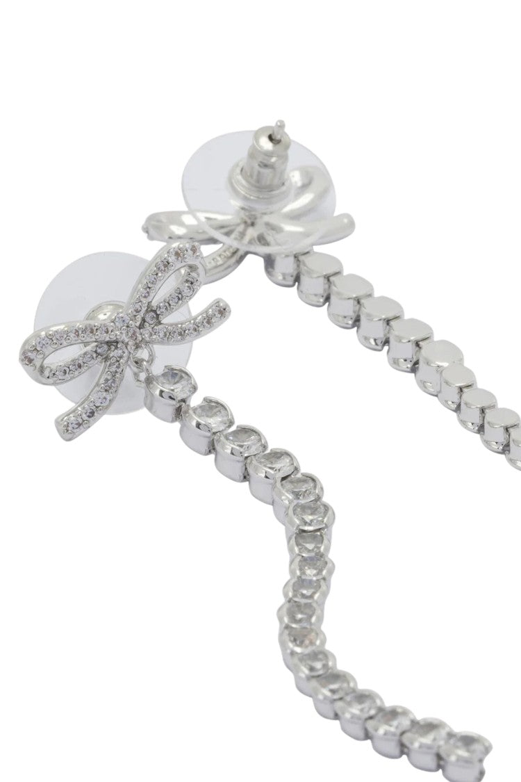 Self-Portrait Silver Crystal Bow Droplet Faux-Pearl Brass Earrings