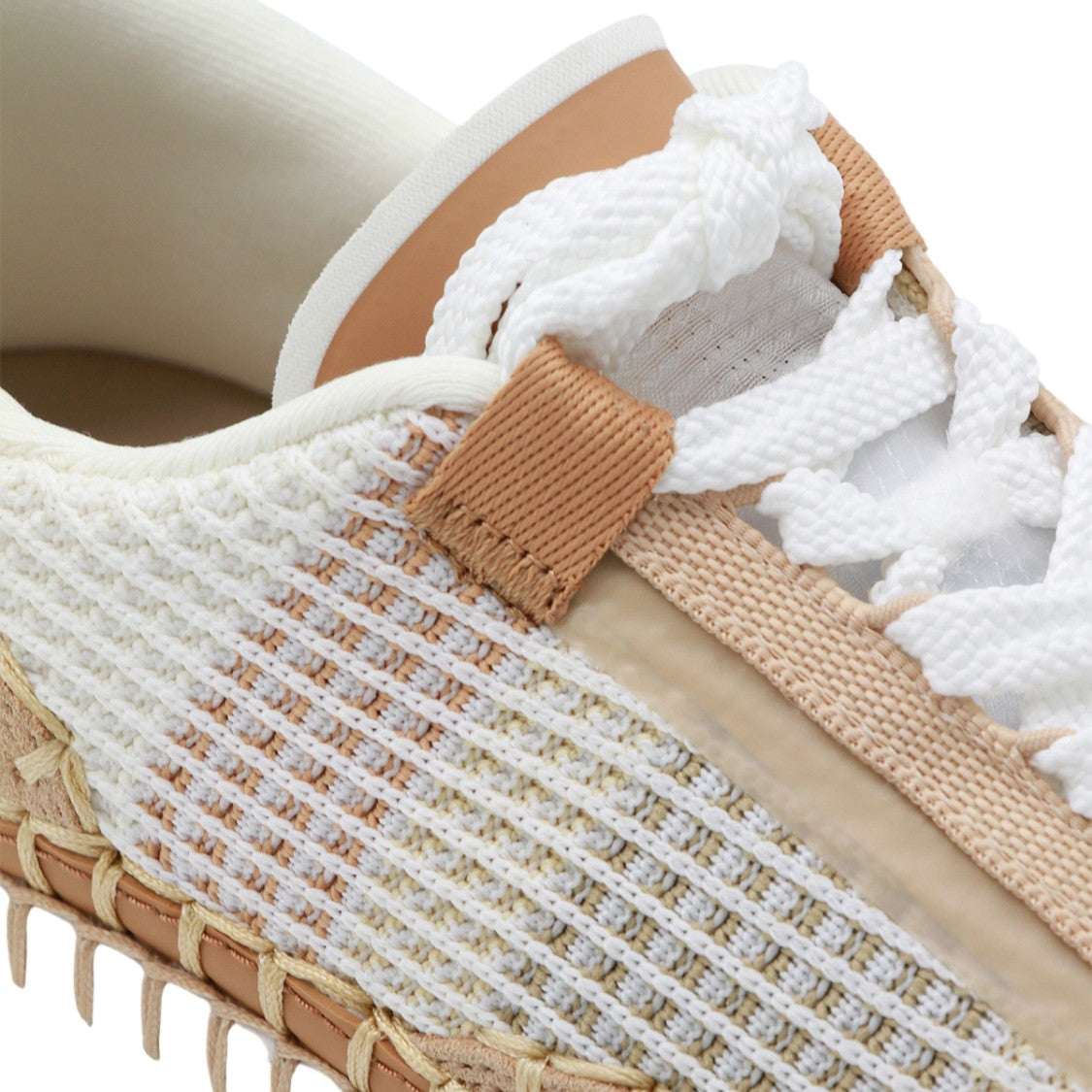 Chloé White-Ribbed Sneakers With Textured Tan