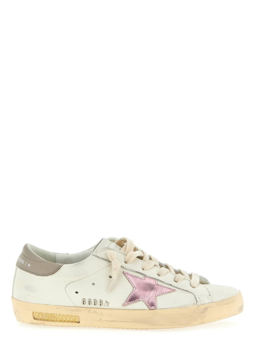 Golden Goose Worn-Effect Leather Low-Top Sneakers With Contrasting Pink Star