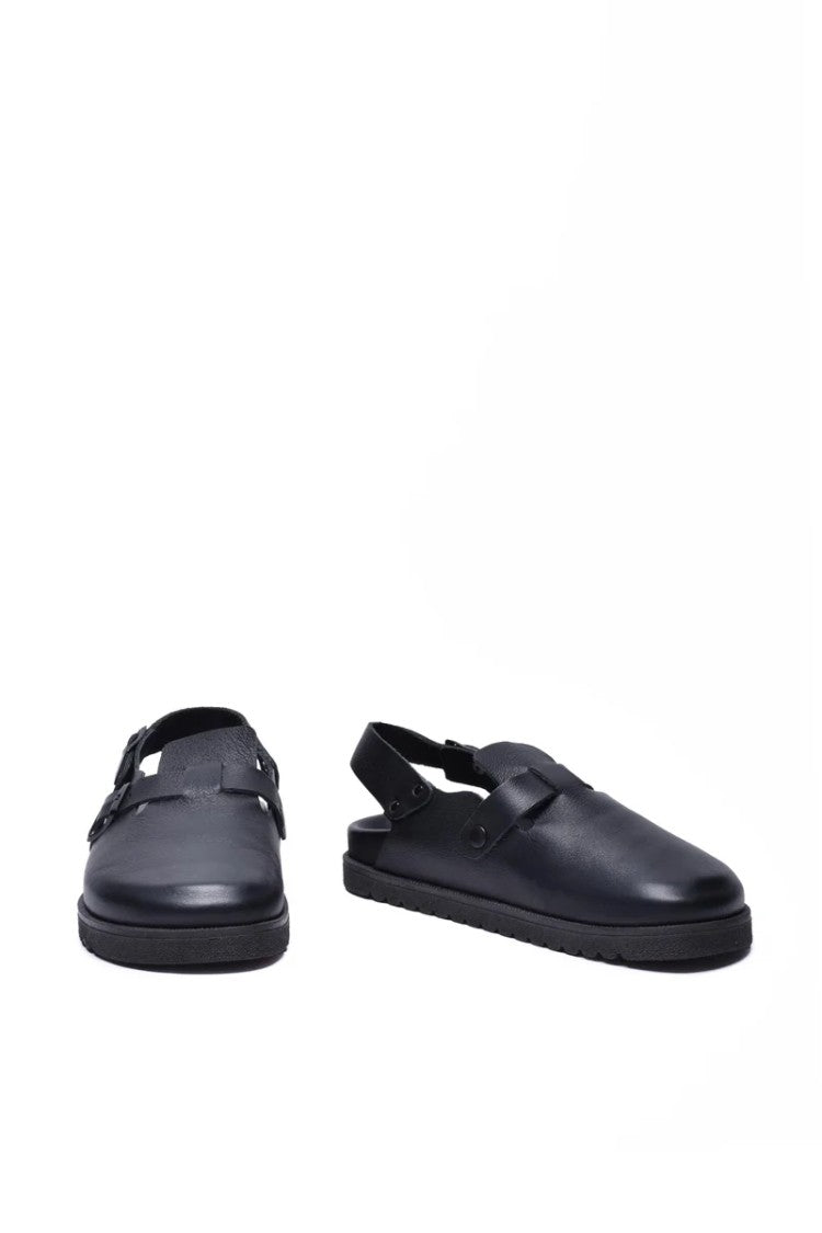 Officine X Post Black Minimalist Leather Mules