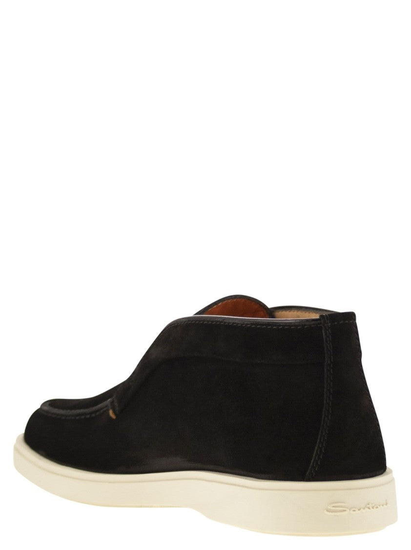 Santoni Black Suede Desert Boot