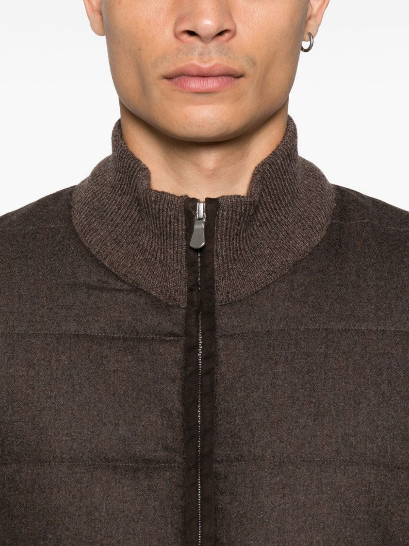 Vengera Quilted Brown Jacket With Knitted Sleeves