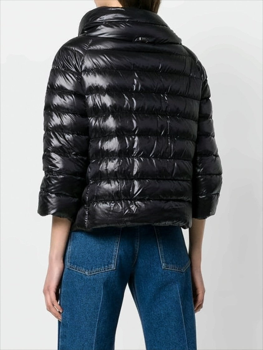 Herno Cropped Black Puffer Jacket With High Collar