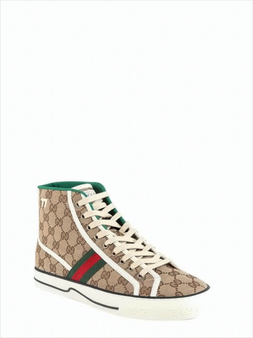 Gucci Beige Canvas High-Top Sneakers With Monogram