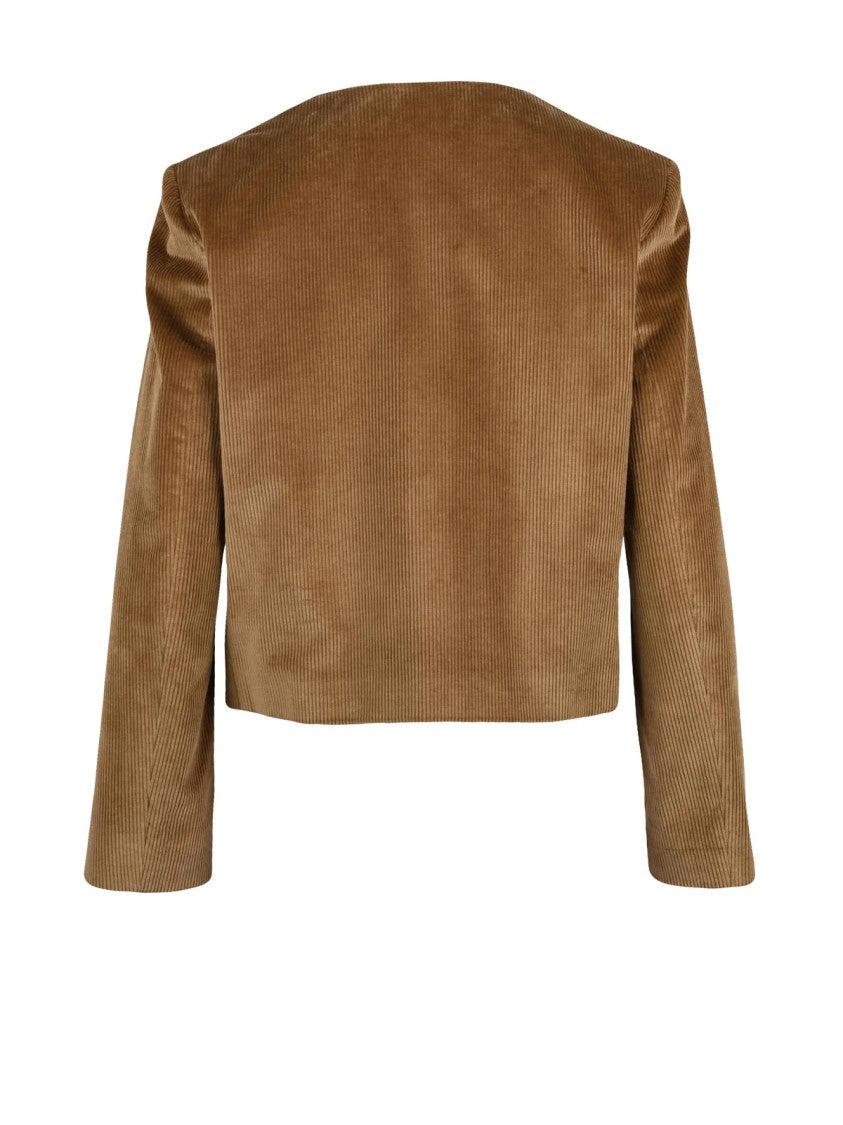 Marella Brown Corduroy Jacket With Velvet Details And Jewel Buttons
