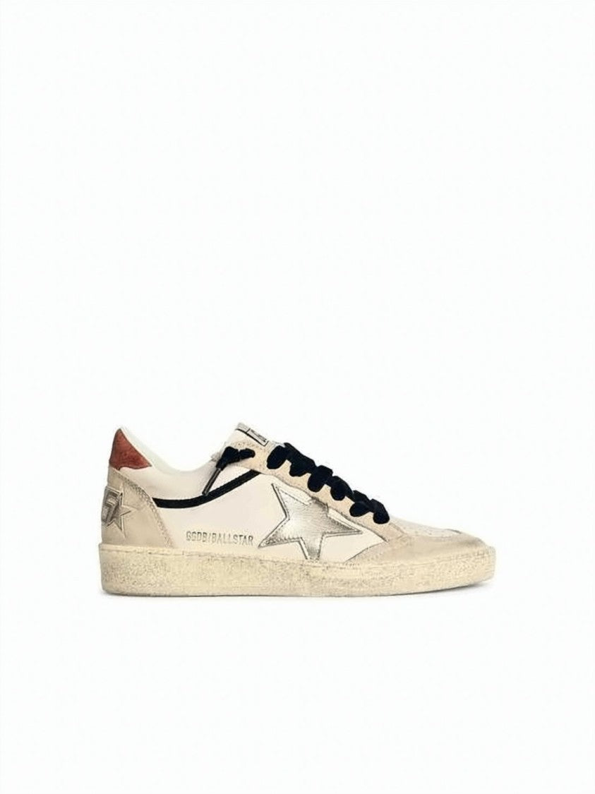 Golden Goose Distressed Off-White Leather Low-Top Sneakers